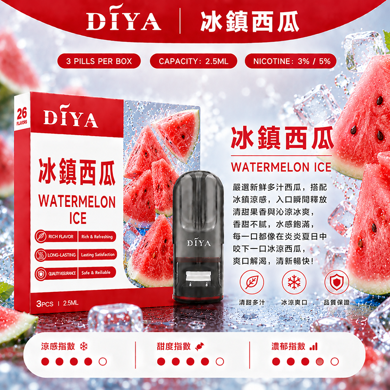 DIYA煙彈｜2.5ml*3Pod｜冰鎮西瓜